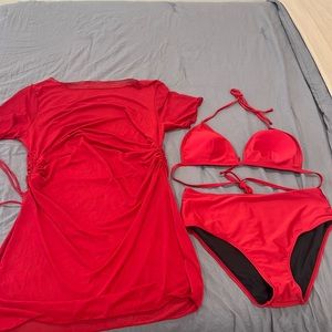 Red xl bikini with shear cover up (shein)